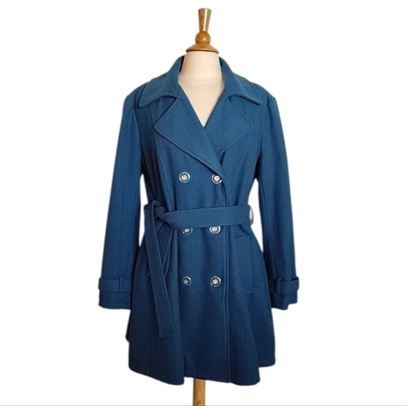 New York & Company Jackets & Blazers - New York & Co. Womens Double-Breasted Wool Blend Teal Classic Trench Coat Belted